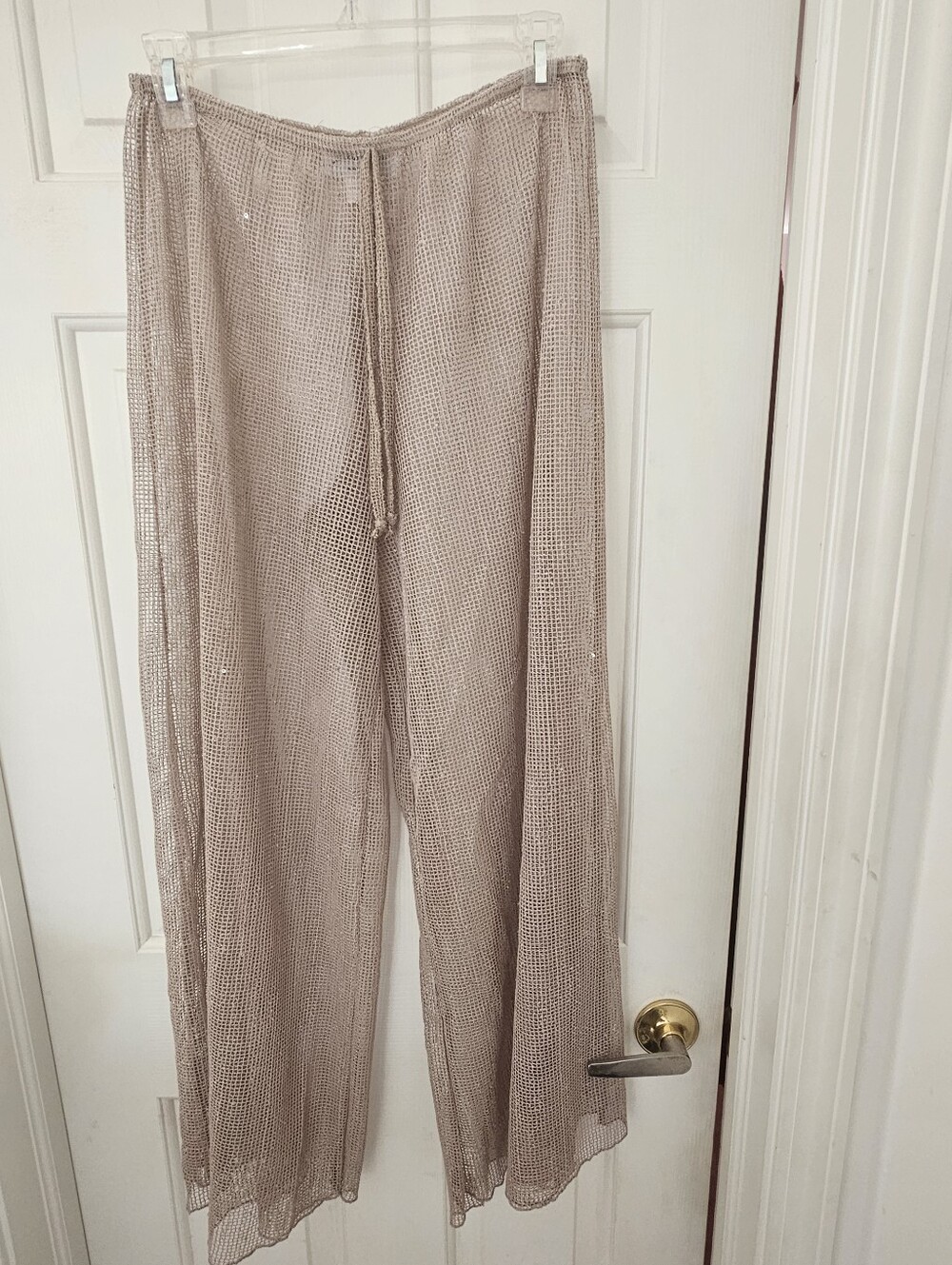 Jordan Taylor Beige Mesh Shimmery Wide-Leg Drawstring Pants